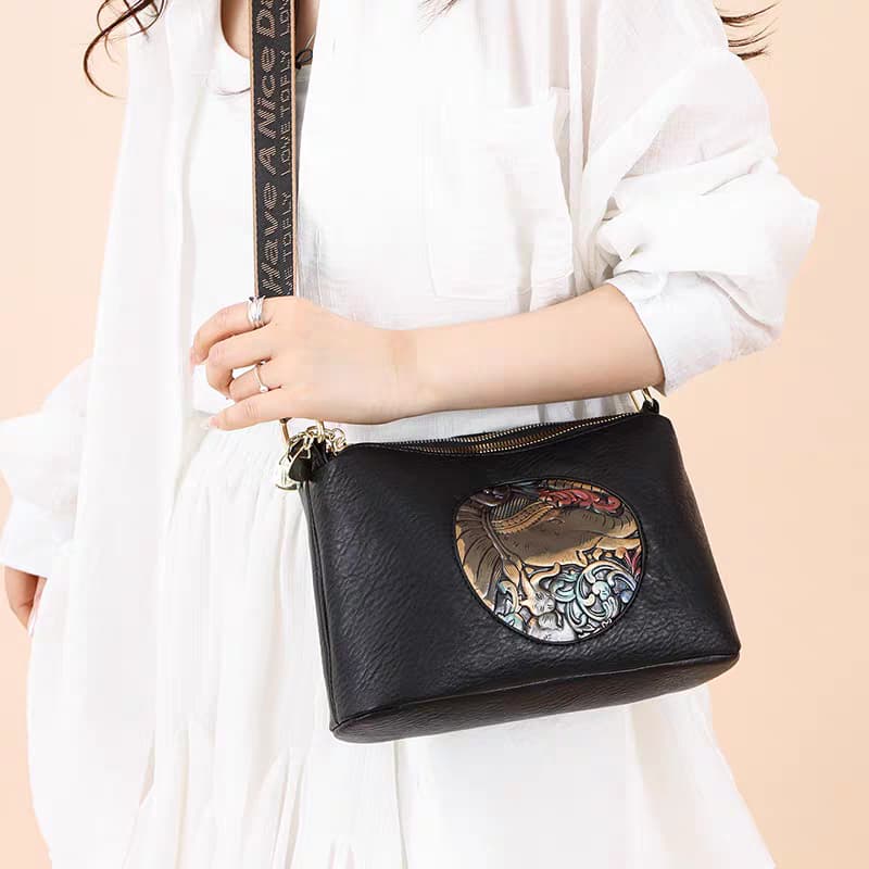 IMPORTED ROUND CYLINDRICAL ELIPHENT PATCHED SLINGBAG WITH BROAD BELT..!