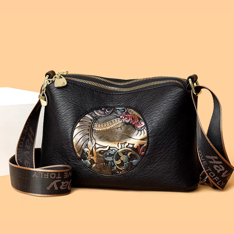 IMPORTED ROUND CYLINDRICAL ELIPHENT PATCHED SLINGBAG WITH BROAD BELT..!